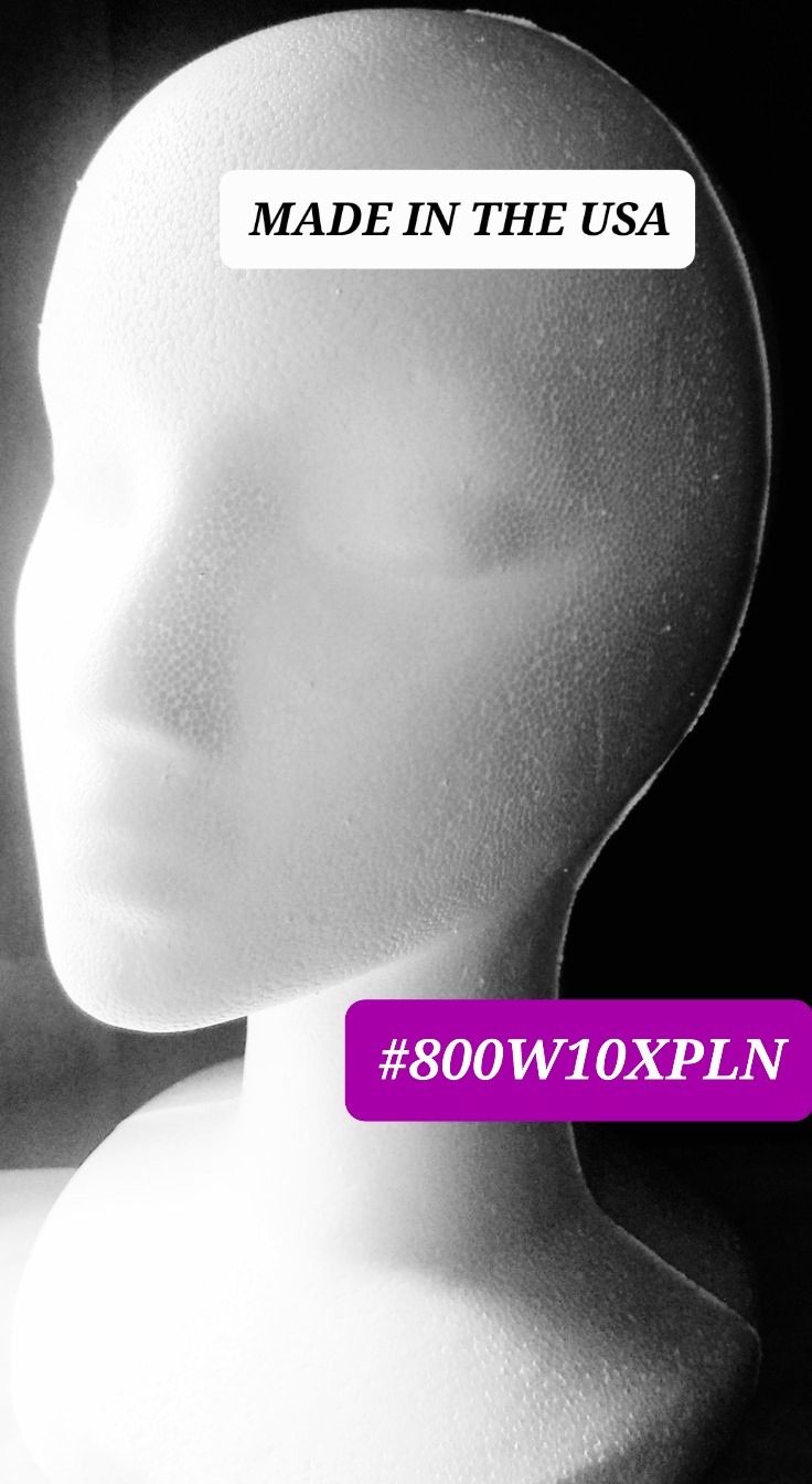 #800W10XPLN 12"H WIDE BASE FEMALE HEAD FORM BY POLLY PRODUCTS. MADE IN THE USA QUALITY PRODUCTS.