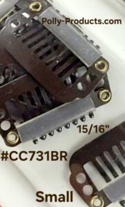#CC731BR Small comb clips 8 teeth with Polly-dipped ends. Dark Brown. .9375 in.