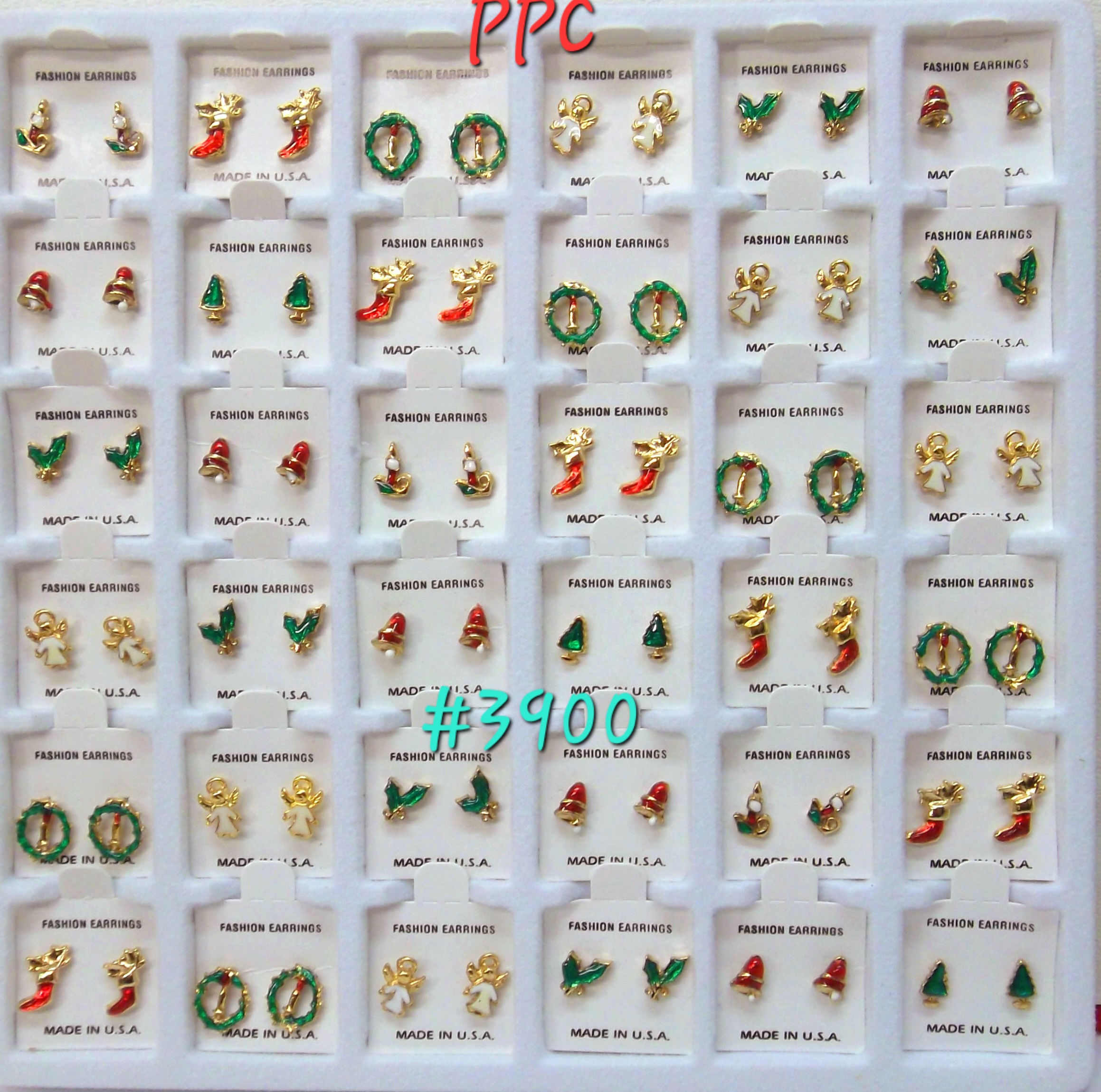 #3900 PPC CHRISTMAS MINI-EARRINGS. MADE IN THE USA QUALITY
