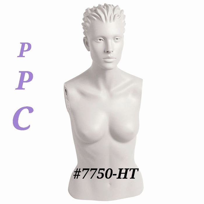 #7750-HT PPC POLLY PRODUCTS COMPANY WHITE FIBERGLASS FEMALE TORSO WITH HEAD AND BUILDABLE OPTIONAL ARM AND SHOULDER ATTACHMENTS