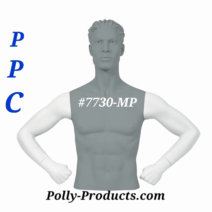 #7730-MP MALE PPC FIBERGLASS WHITE TORSO OPTIONAL ARMS with MUSCULAR POSE
