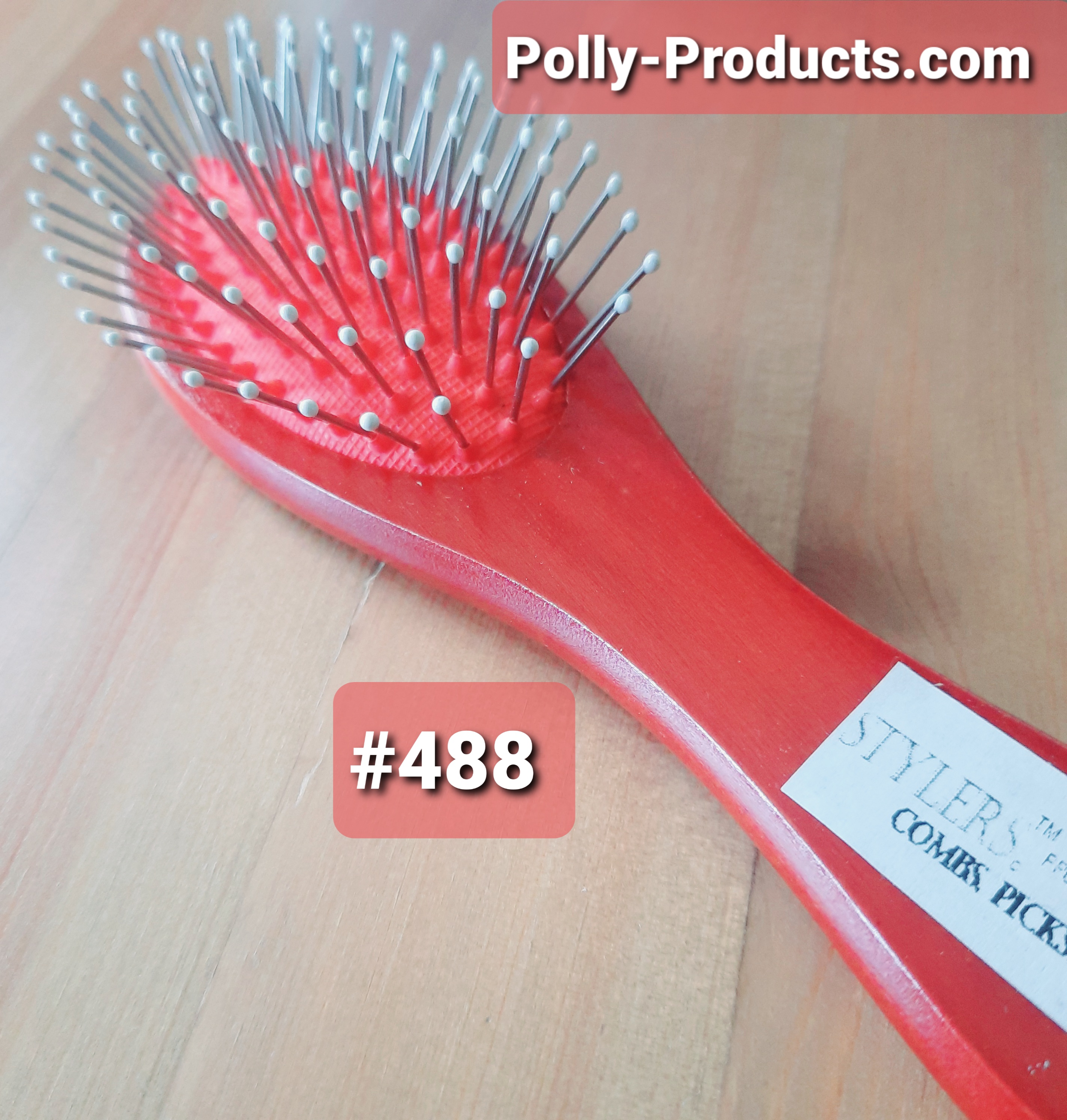POLLY PRODUCTS #488 STYLERS CHERRY FINISH WOOD HANDLE WIRE WIG BRUSH WITH POLLY TIPS 