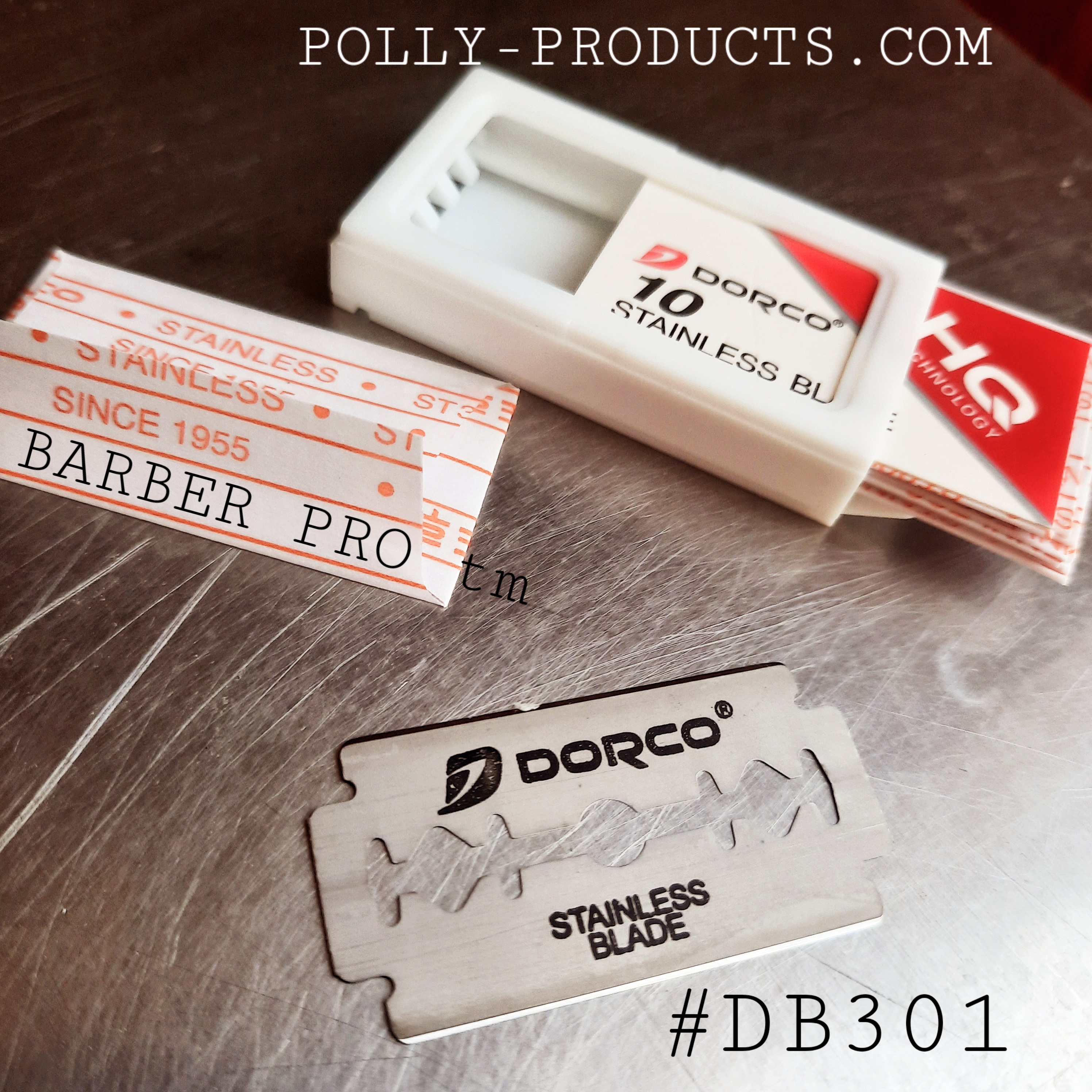 POLLY PRODUCTS BARBER PRO tm DORCO STAINLESS STEEL BLADES #DB301 