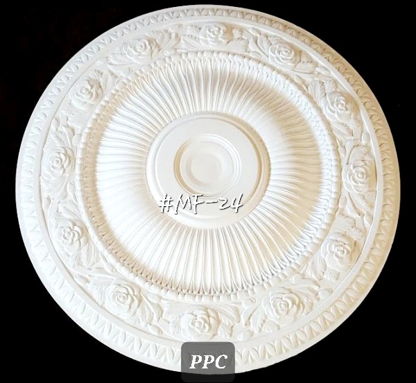 #MF-24 24"CEILING PLASTER MEDALLION AND WALL ART WITH FLORAL DESIGN FROM PPC. MADE IN THE USA QUALITY.