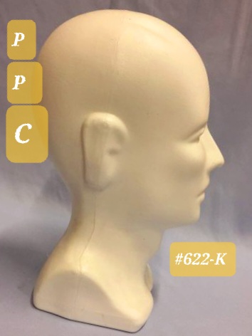 #622-K 13"H MALE HEAD FORM. TAN PLASTIC. MADE IN THE USA QUALITY.
