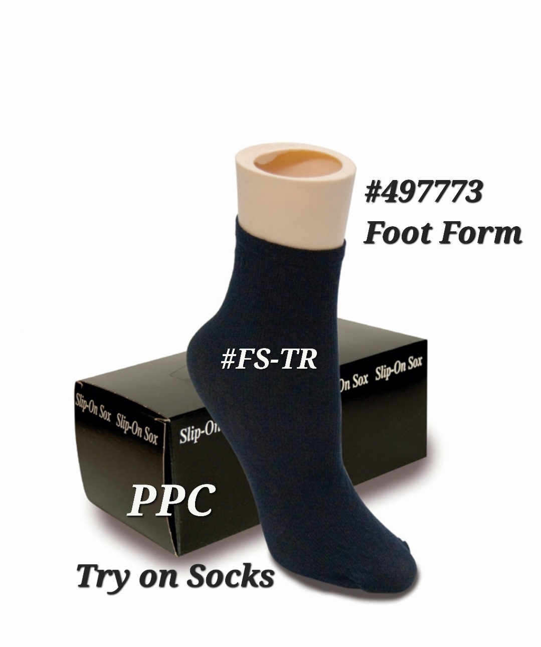 POLLY PRODUCTS COMPANY FOOT SOCKS/RIBBED AND LONG LENGTH OPTION #FS-TR AND #FS-TR/L. FOOT FORM #497773. MADE IN THE USA QUALITY 