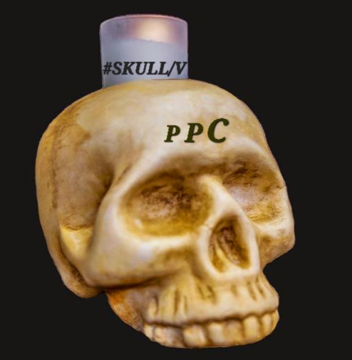 #SkullV PPC CRYPTICS tm Made in the USA Plaster Skull, 7" with Votive and Tea candles