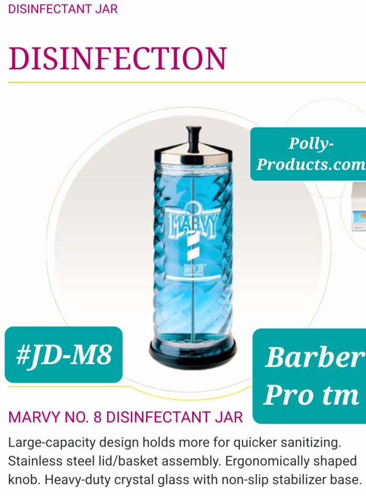 #JD-M8 48 Oz. Heavy Glass Disinfectant Jar. Barber Pro tm Marvy 8 from Polly Products Company 