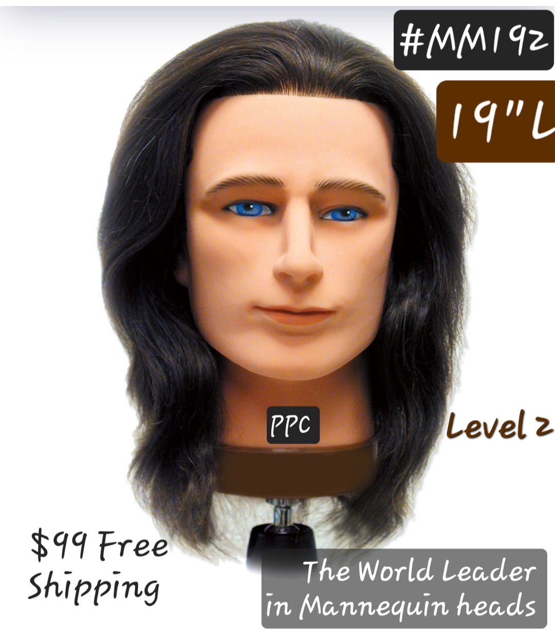 #MM192 Men's Practice Mannequin 19 in. Level 2, 100% Human Hair.