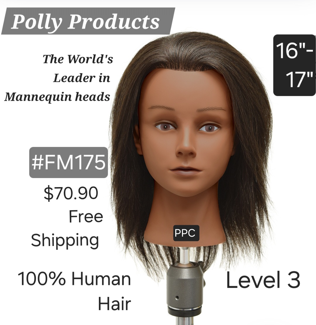 PPC 16-17 in. #FM175 Practice Head form With Dark Brown 💯 % HUMAN Hair, Level 3.