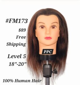 PPC #FM173 18-20 in. Practice Mannequin with Level 5 100% Human Brown Hair.