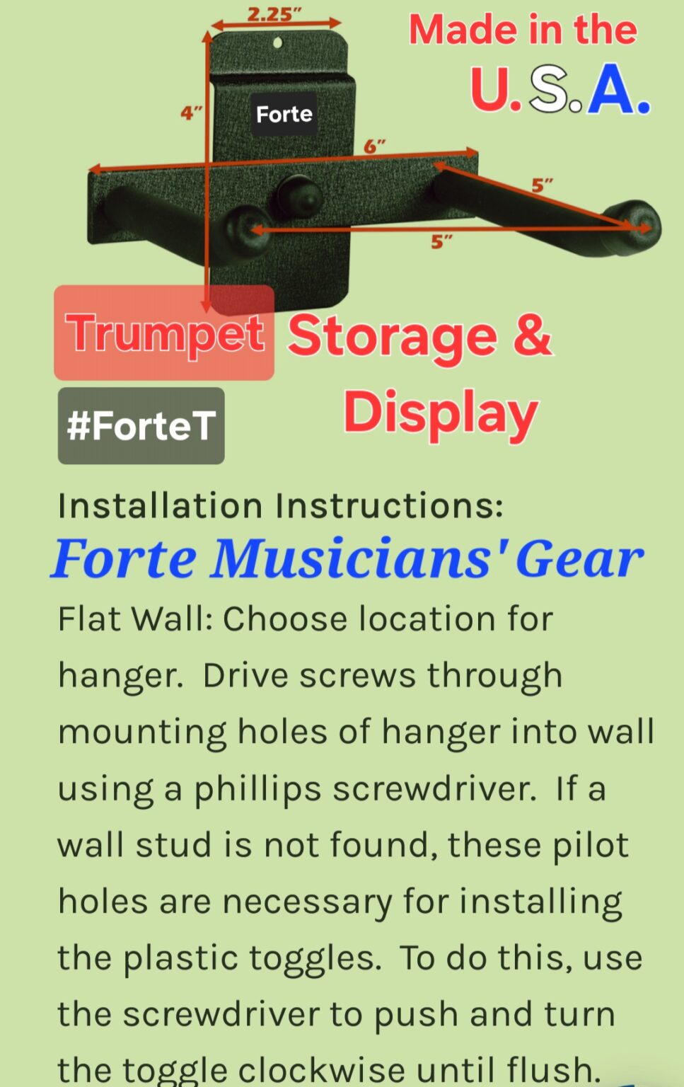 Piccolo Rack Storage Trumpet & Piccolo wall mount #ForteT Made in the USA ?? QUALITY - PPC